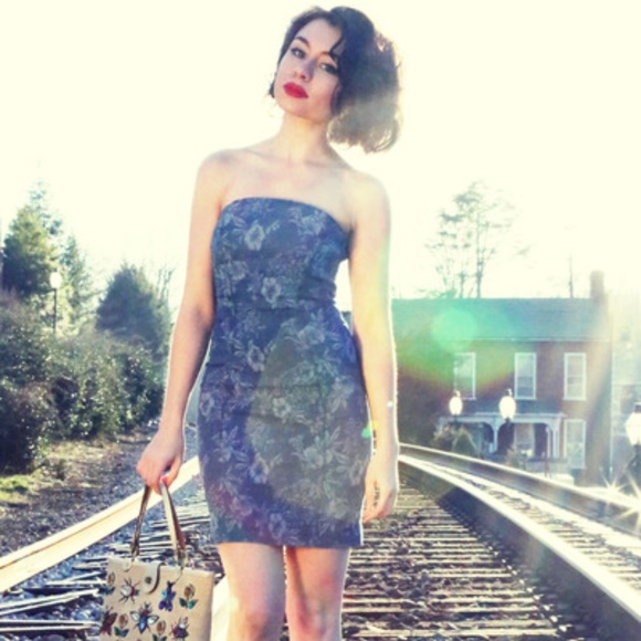 Guess Dresses & Skirts - Final Sale Guess Strapless Floral Denim Dress 2